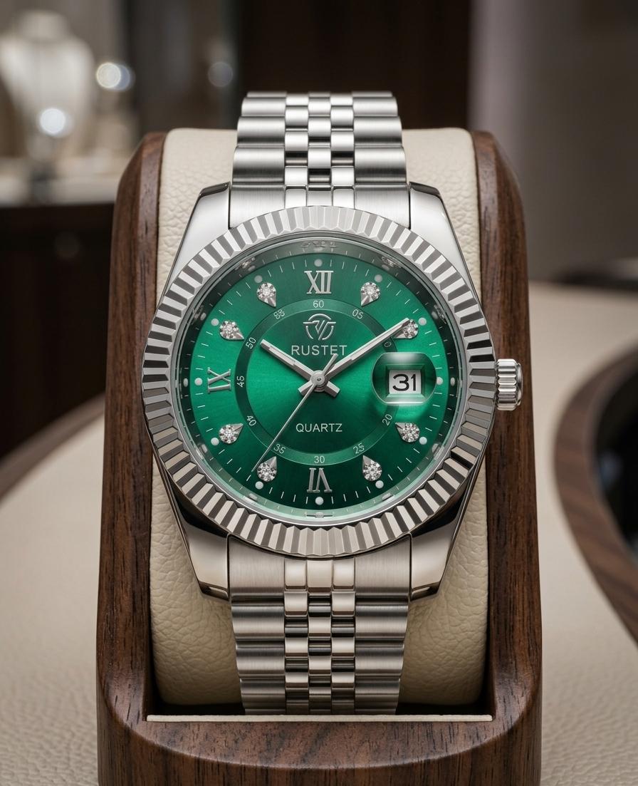 Classic Elegance Rustet Emerald Green Quartz Dress Watch