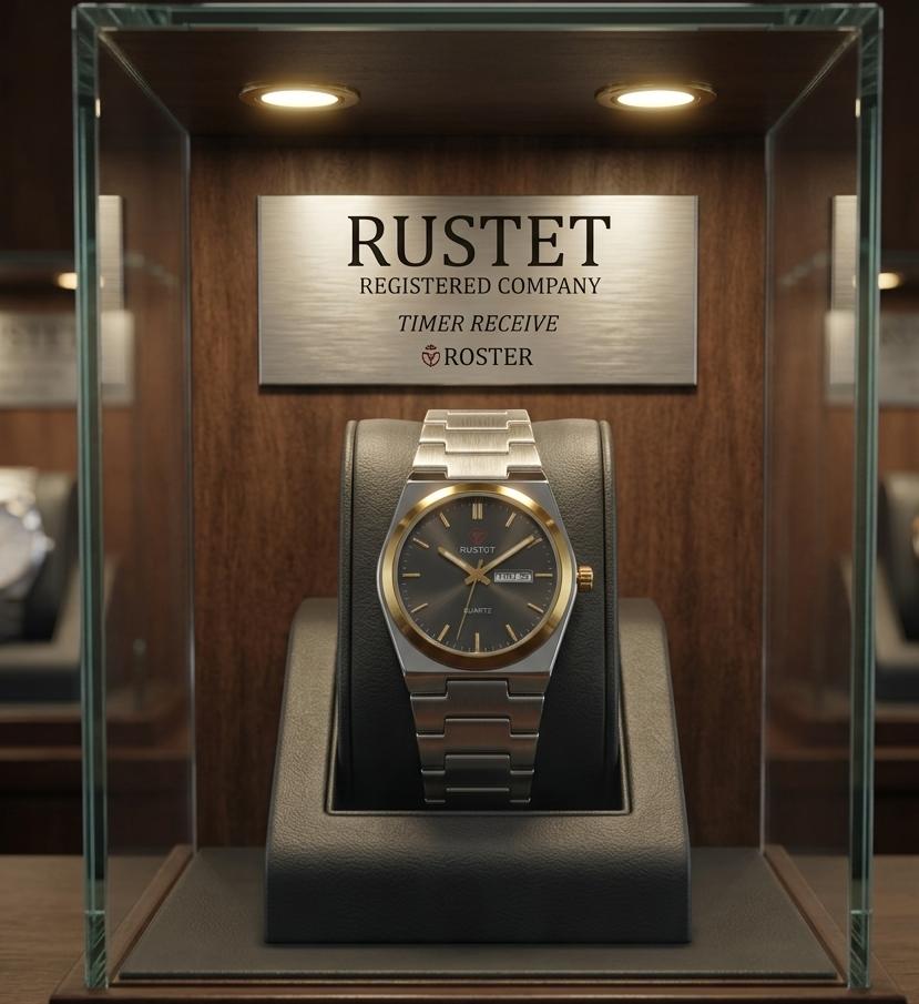 RUSTET Prestige Men Watch Charcoal Dial with Golden Bezel