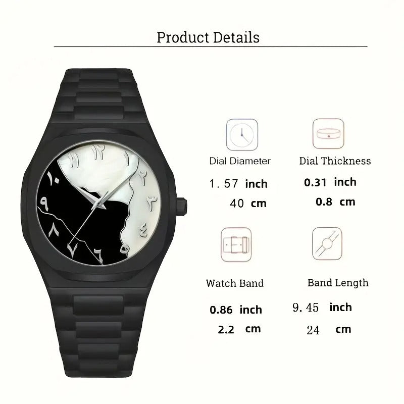 Black Arabic Dial Black & White Luxury Watch