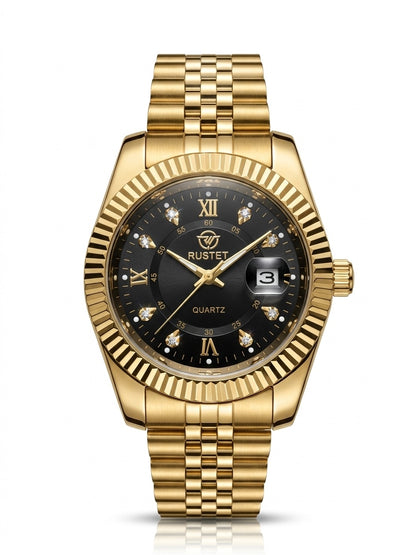 RUSTET Luxury Two-Tone Jubilee Series Premium Black Dial Quartz Watch for Men
