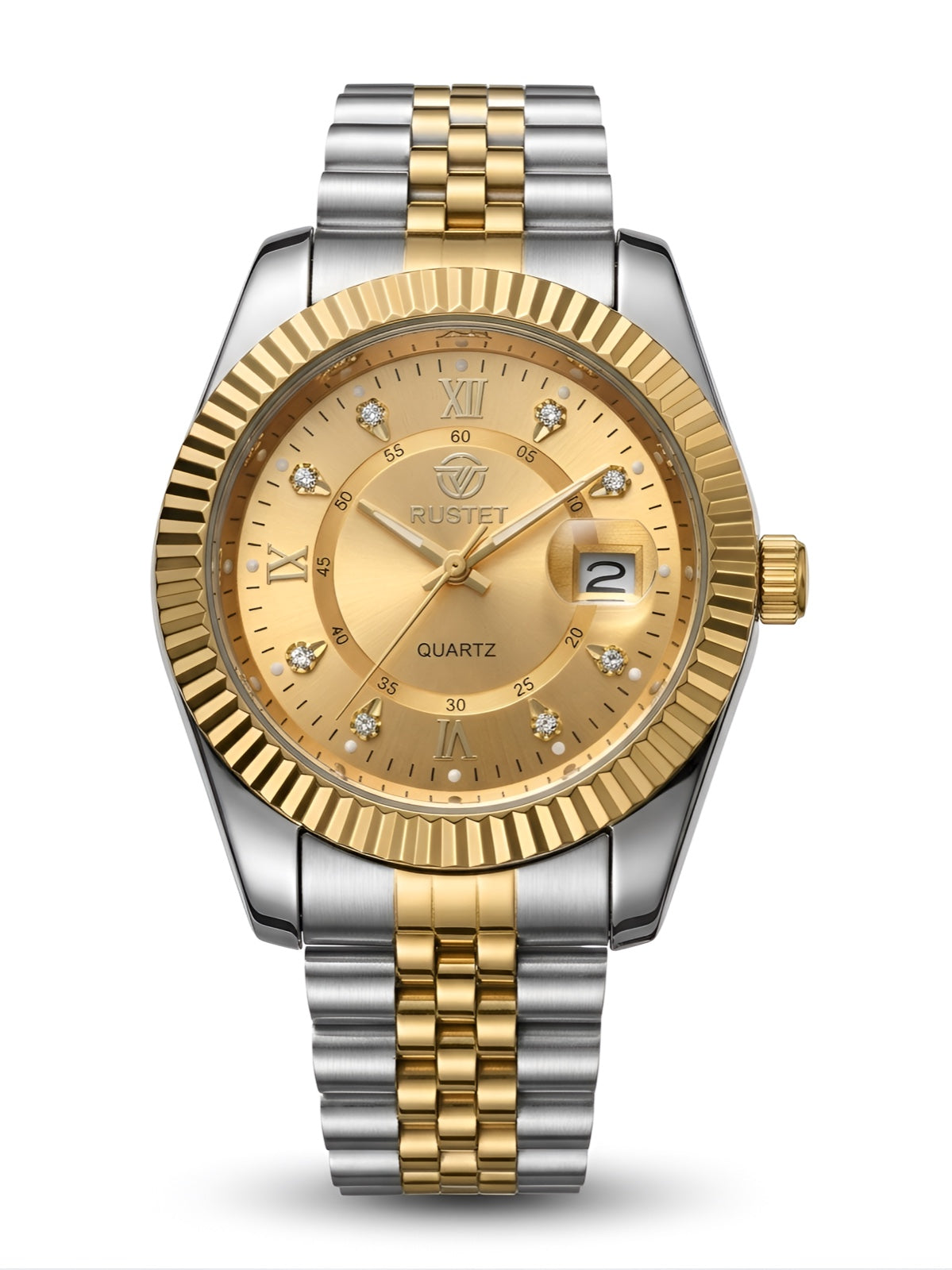 RUSTET "Golden Heritage" Two-Tone Luxury Watch Champagne Dial with Crystal