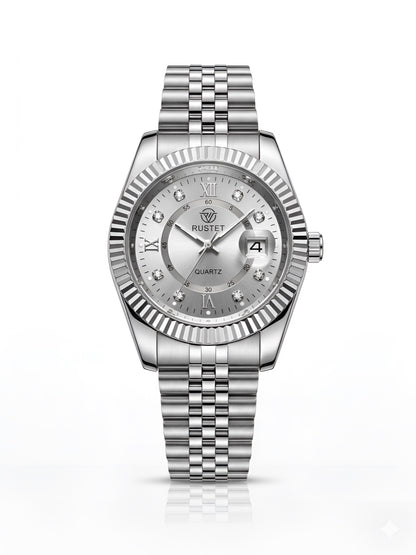 Rustet Classic Stainless Steel Jubilee Date Watch Men's Fashion Quartz Wristwatch