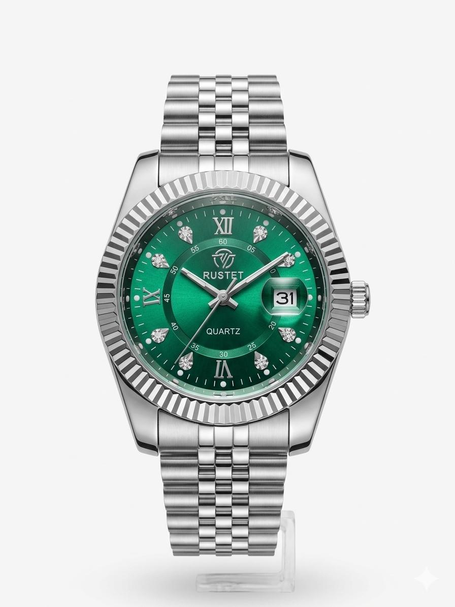 Classic Elegance Rustet Emerald Green Quartz Dress Watch